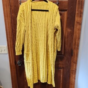 Yellow Cable Knit Open Front Cardigan